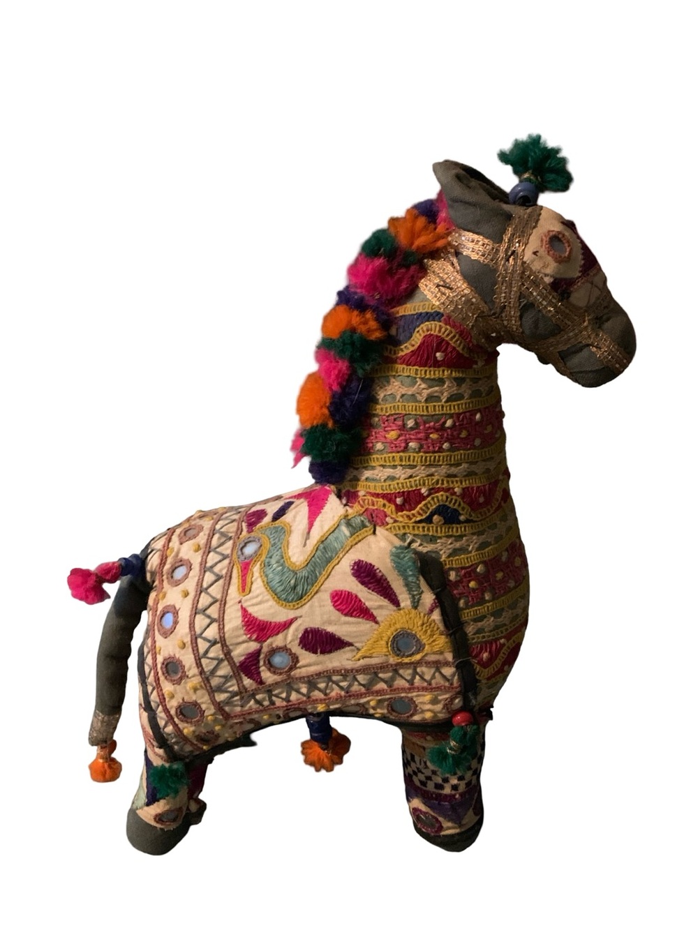 Vintage Rajasthani Embroidered Fabric Horse Made in India Folk Art